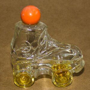 Vintage Avon Roller Skate Clear Bottle with Orange Lid